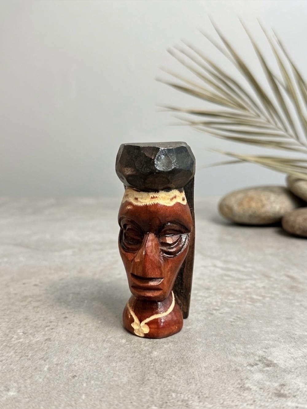 Vintage Hand-Carved Jamaican Wood Bust - "No Problem Vanessa"